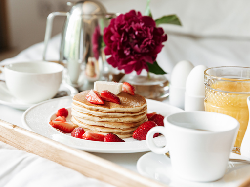 Breakfast In Bed With White Linen Pancakes Boile 2025 02 15 01 18 29 Utc